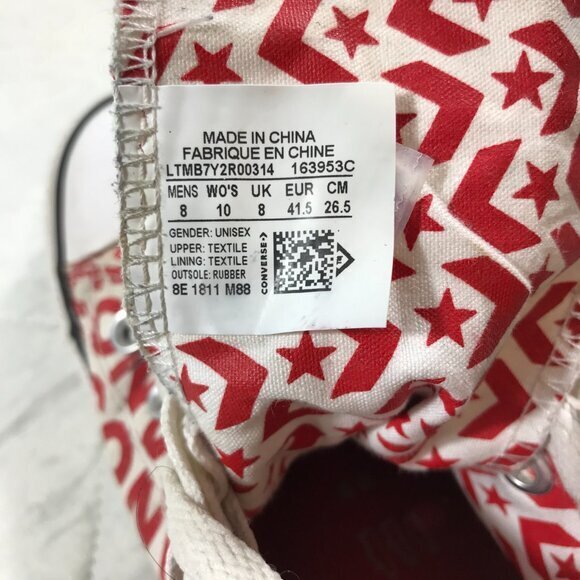 Converse Chuck Taylor‎ "Converse" Printed in Red High Tops mens 8 - Picture 4 of 7